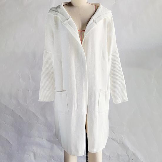 Женский осенне-зимний свитер с капюшоном, кардиган с буквенным принтом и открытым передом, с длинными рукавами, вязаное пальто, уличная одежда