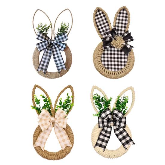 Пасхальный венок из пеньковой веревки, весенний венок с кроликом и бантом, пасхальная подвеска на дверь для фермерского дома, крыльца, двери, стены, окна