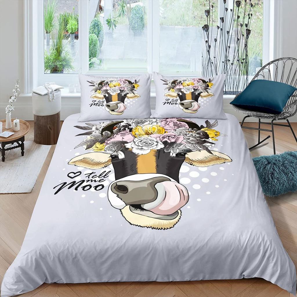 Milk Cow Wild Animals Pattern Duvet Cover Set King Queen Size Polyester Comforter Cover For Kid Girl Bedding Set With Pillowcase