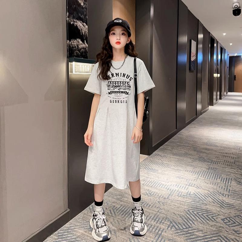 Модное летнее детское платье для девочек, детское свободное платье, повседневные однотонные платья для девочек-подростков, принцесс, платье 6, 8, 10, 12, 14 лет