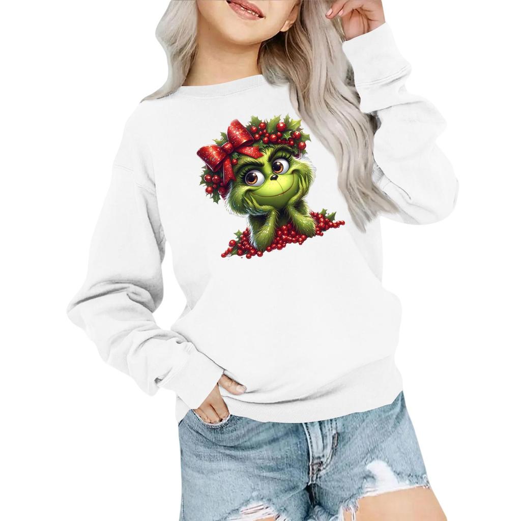 Kids' Fashion Loose-Fit Casual Long-Sleeve Christmas Print Oversized Crewneck Sweatshirt