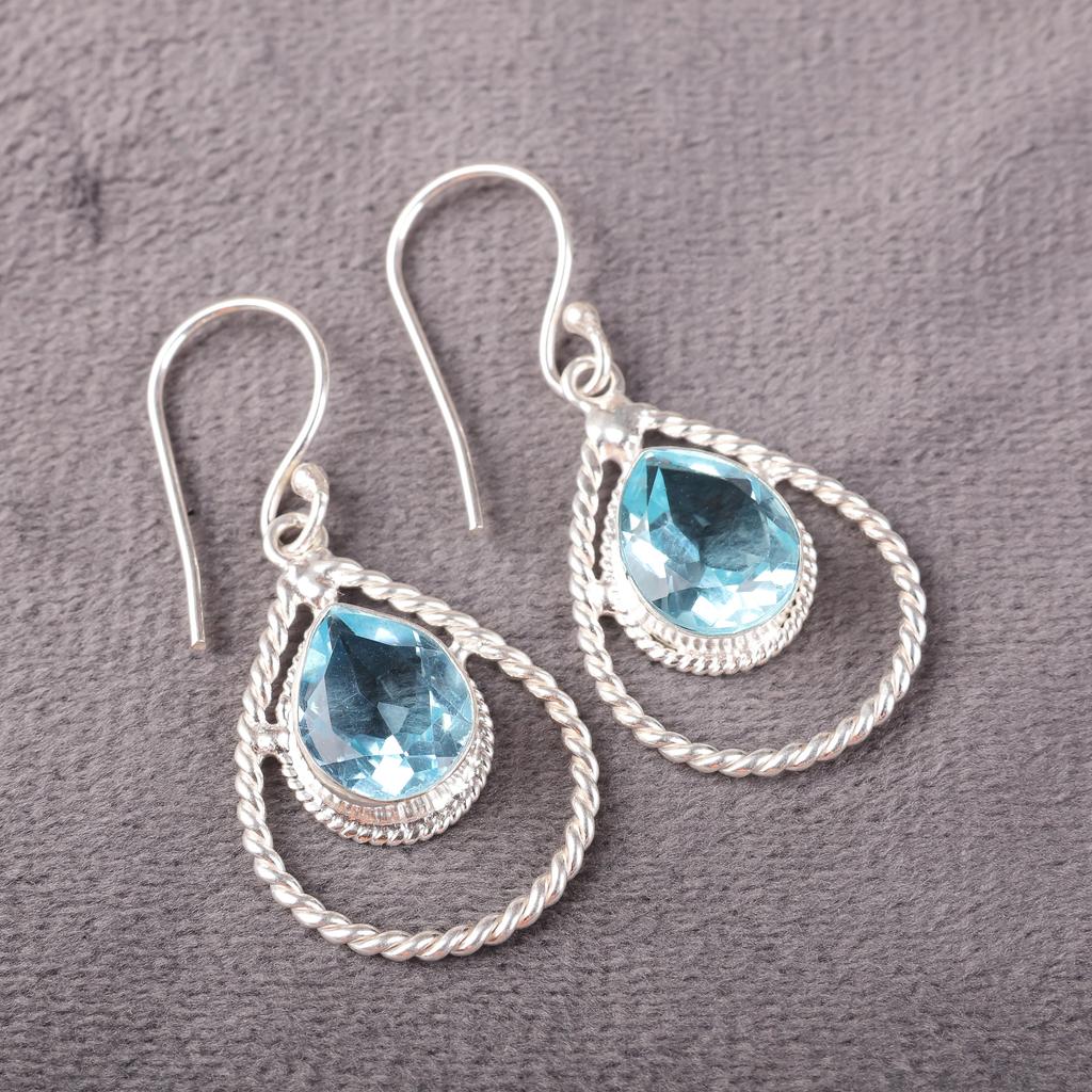 Sky Blue Topaz Earrings Gemstone Jewelry, 925 Solid Sterling Silver Earrings, Handmade Jewelry Birthstone Earrings, Gift For Mother