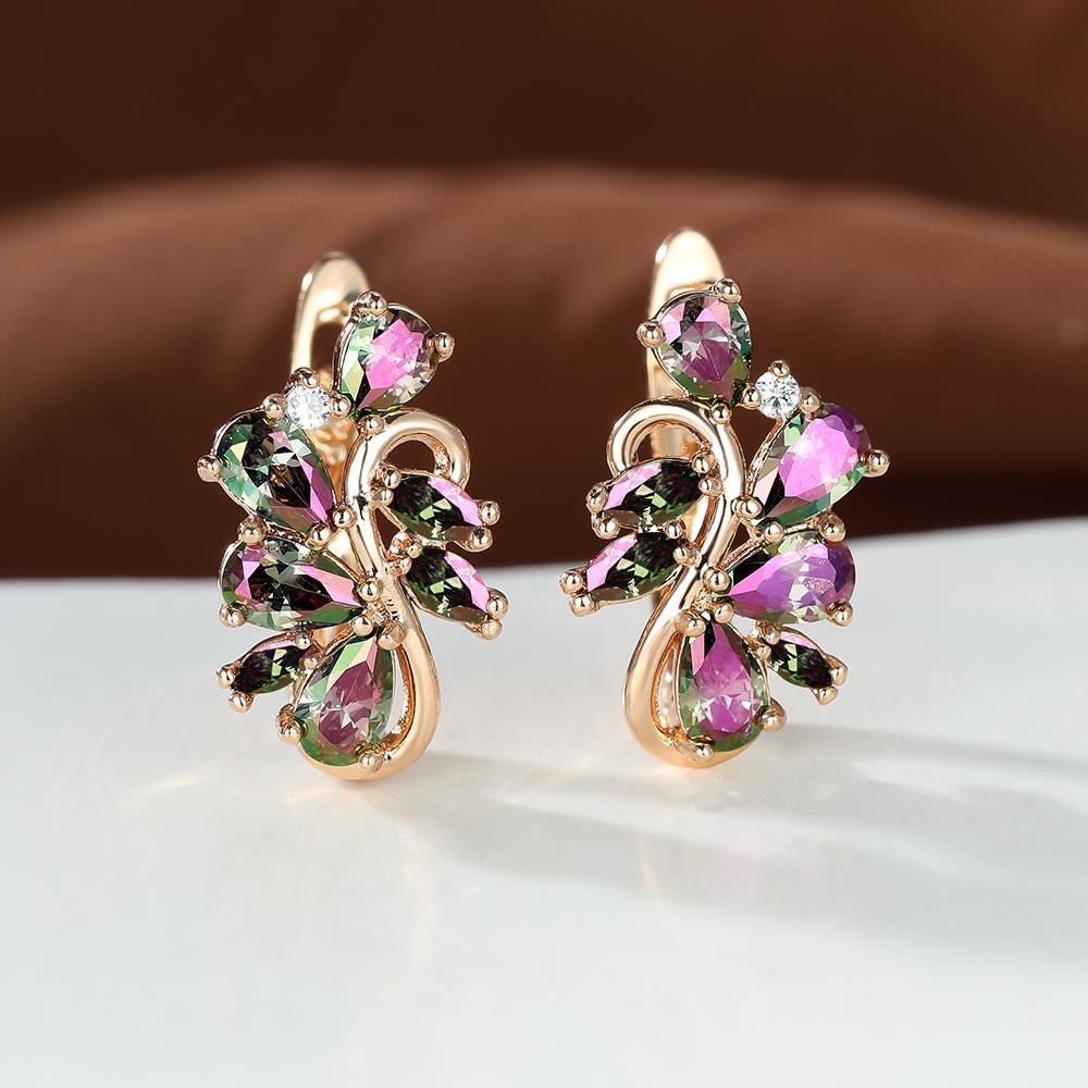 1 пара серьги-клипсы в форме капли с радужным камнем в стиле хип-хоп, цветочные украшения, серьги с цветами, эффектные милые серьги золотого цвета, женский подарок