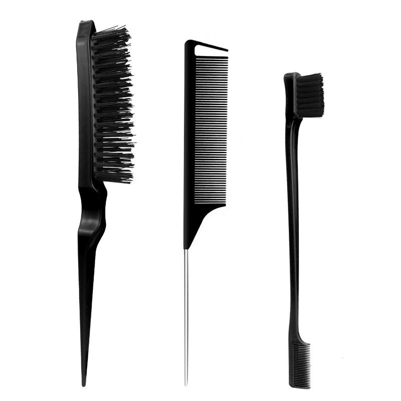 3pcs/set Hair Styling Comb Combination Fluffy Hair Brush Steel Needle Tip Tail Comb Double Headed Eyebrow Brushes Edge Brush
