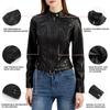 Women Faux Leather Jacket Cropped Zip Up Motorcycle Short PU Moto Biker Outwear Fitted Slim Coat with Pockets Stylish Rivets Punk Rock Fashion Blazer