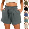 Cotton Shorts For Woman Summer Casual High Waist Ruffle Elastic Drawstring Waisted Short With 2 Pockets Cute Comfy Outfits