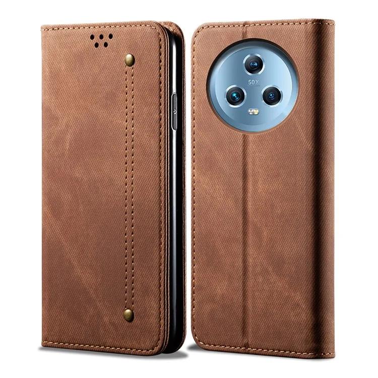 For Honor Magic5 Jeans Cloth Texture Phone Case PU Leather Wallet Stand Phone Cover