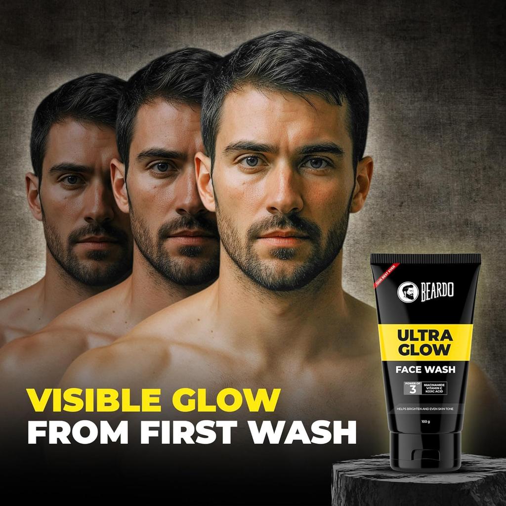 Beardo Ultraglow Face Wash for Men 100g Pack of 1 | Brightens, Hydrates & Evens Skin Tone for Men