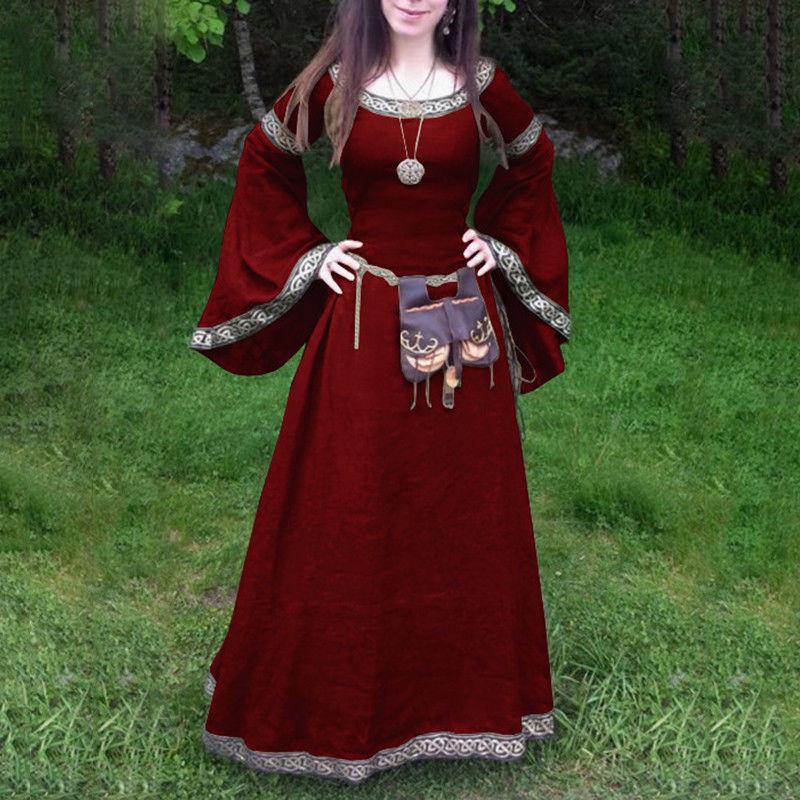 Женское средневековое длинное платье макси в стиле Ренессанс, винтажные готические вечерние платья с расклешенными рукавами