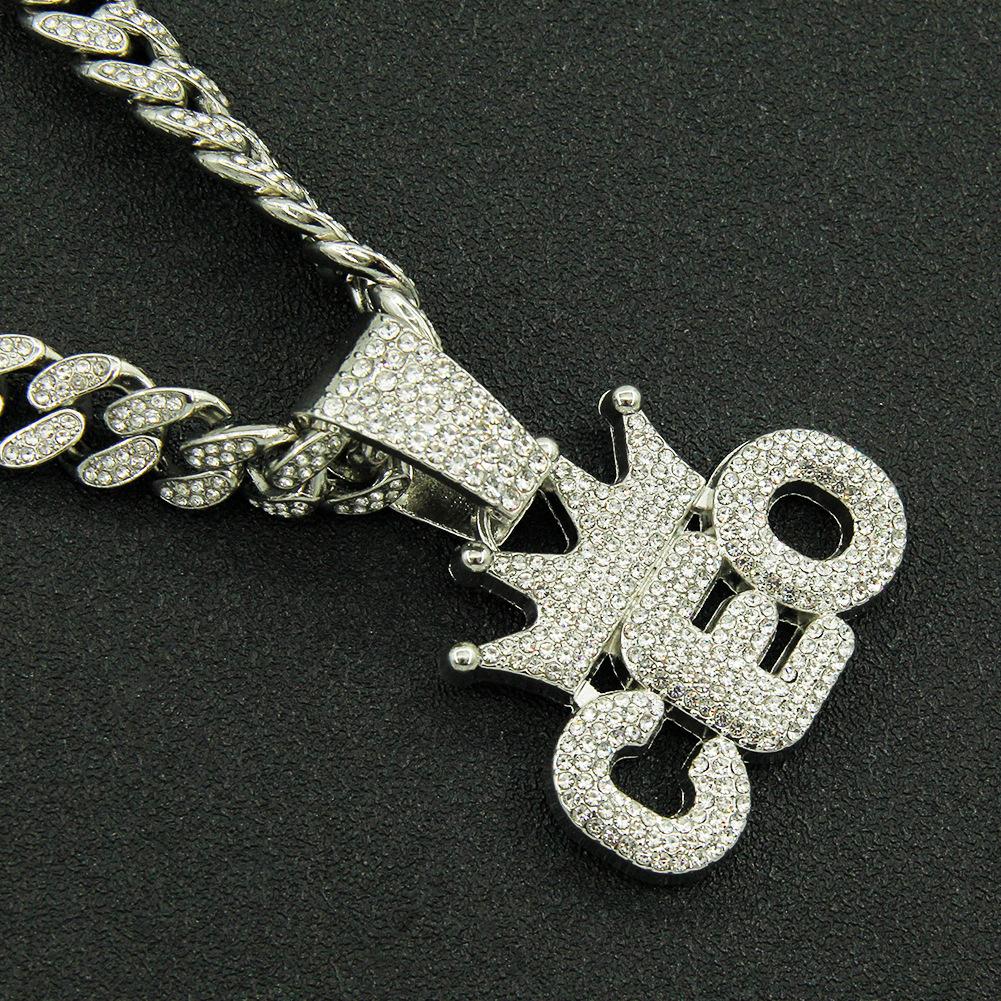 European Hip Hop Full Diamond Crown CEO Letter Pendant Cuban Necklace Hipster Men Hip Hop Street Nightclub Accessories