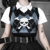 Gothic Skull Print Trui Vest Harajuku Punk Sexy V-hals Mouwloze Copped Tops Grunge Autume Winter Vrouwen Gebreide Tops