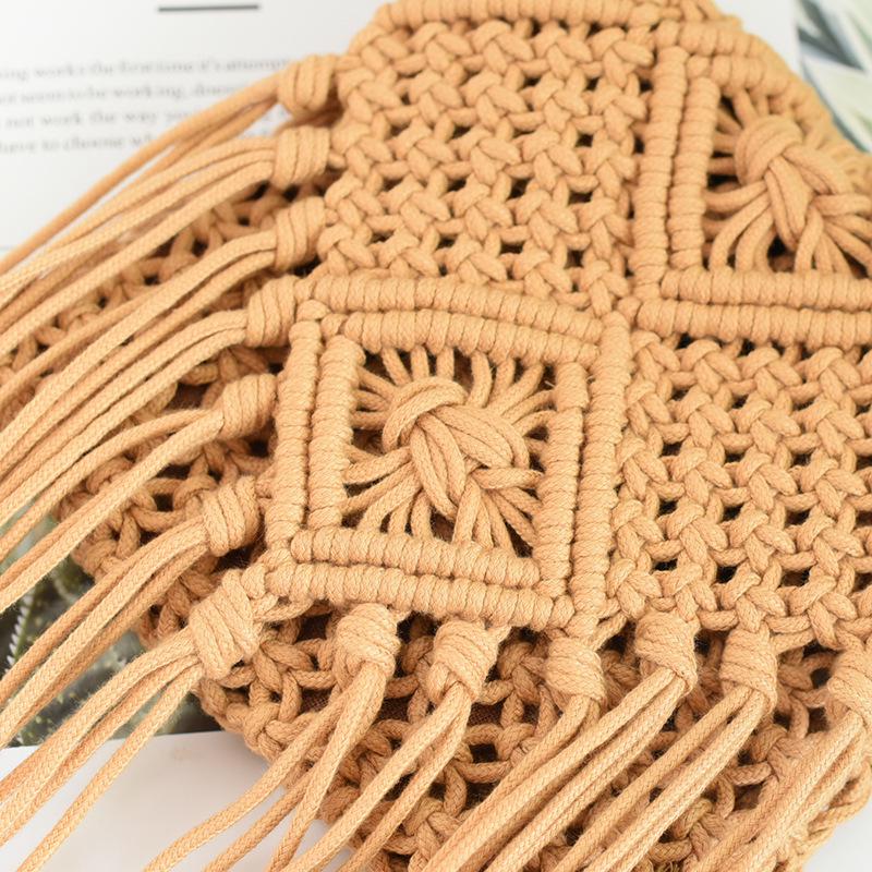 Summer Korean Tassel Crossbody Straw Bag - Retro Single Shoulder Cotton Thread Woven Flap Bag