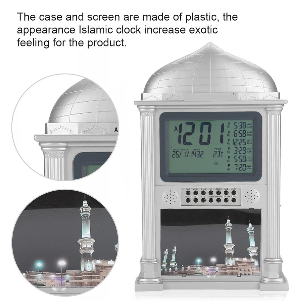 1Pcs Plastic Islamic Prayer Digital Calender Time Display Alarm Wall Clock(grey)