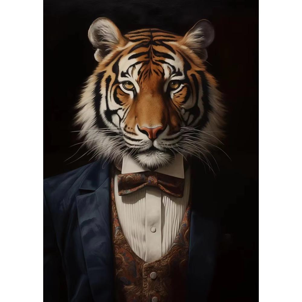 Human Body Animal Head Posters Lion Suit Giraffe Tiger Zebra Fox Wolf Panda Pictures Wall Art Canvas s Room Home Decor