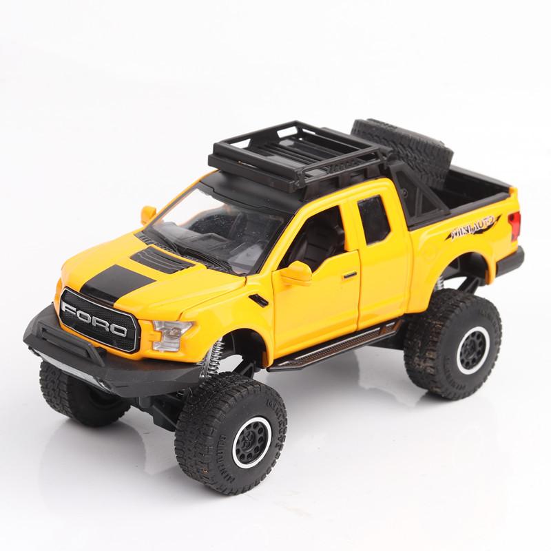 Масштаб 1/32 Raptor F150 Модели Автомобилей Игрушки Литой Сплав Пикап Металлический Кузов Резиновые Шины со Звуком и Светом Транспортные Средства Игрушечные Подарки для Детей