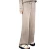 Wool Casual Pants Solid Color Straight Wide Leg Knitting Trousers with Drawstring High Waist Thickened Slacks