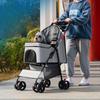 Foldable Pet Stroller for Cats and Dogs 4 Wheels Carrier Strolling Cart with Weather Cover Storage Basket Cup Holder for Puppy