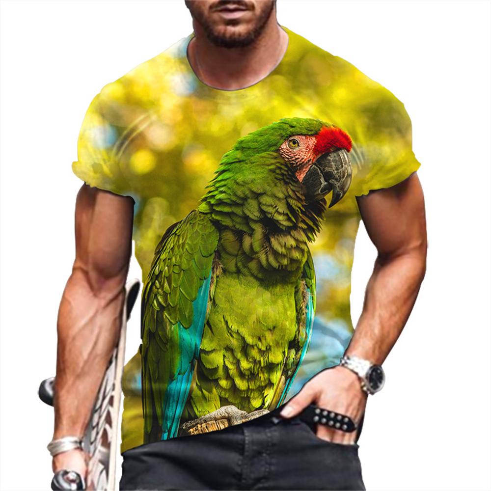 Fashion Colour Painting Parrot Graphic T Shirts Summer Men Casual Trend 3D Printed Short Sleeve Hip Hop Harajuku Streetwear Tees