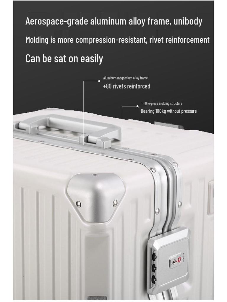 Large 24/26-Inch Multifunctional Aluminum Frame Suitcase with Universal Wheels for Men & Women's Travel