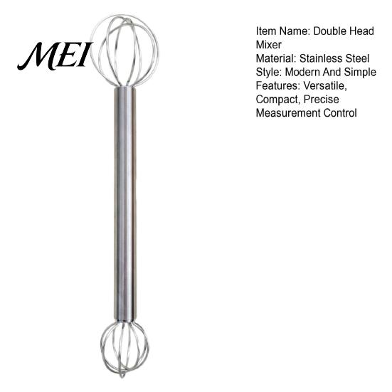 Soup Flavor Mixer Double Head Whisk, Stainless Steel Mixing Muddler, Handheld Blender Miso Dissolver Spoon for Paste Cream Eggs, Easy Clean