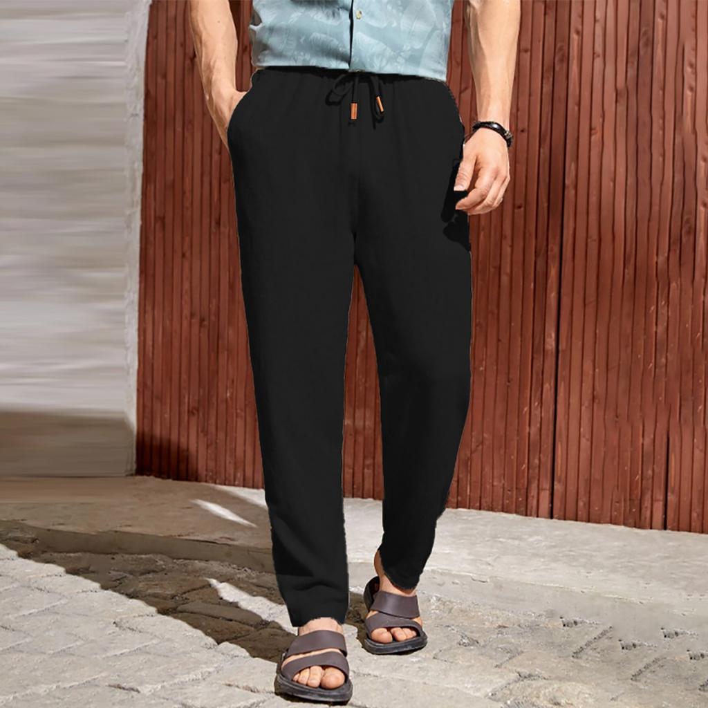 Новые европейские и американские мужские повседневные брюки из хлопка и льна с завязками