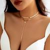 2 Pcs Cold Color Long Double Layered Layered V-shaped Tassel Necklace Set Punk Simple Design Clavicle Chain Jewelry Gifts 2025