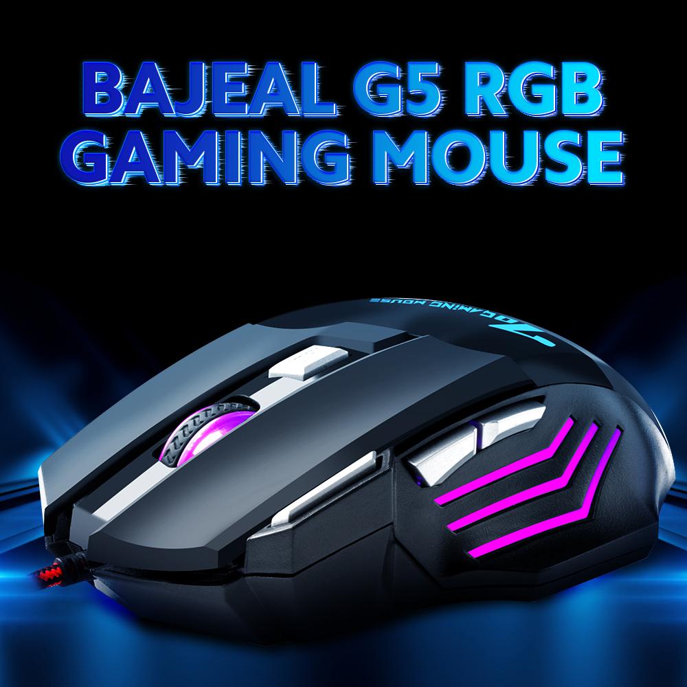 Проводная игровая мышь BAJEAL G5, игровая мышь RGB, 7 клавиш, эргономичные мыши, 4-ступенчатая регулируемая точка на дюйм для ПК