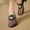 Летние женские туфли-лодочки Mary Jane Single Shoe с круглым носком и ажурной сеткой на высоком каблуке