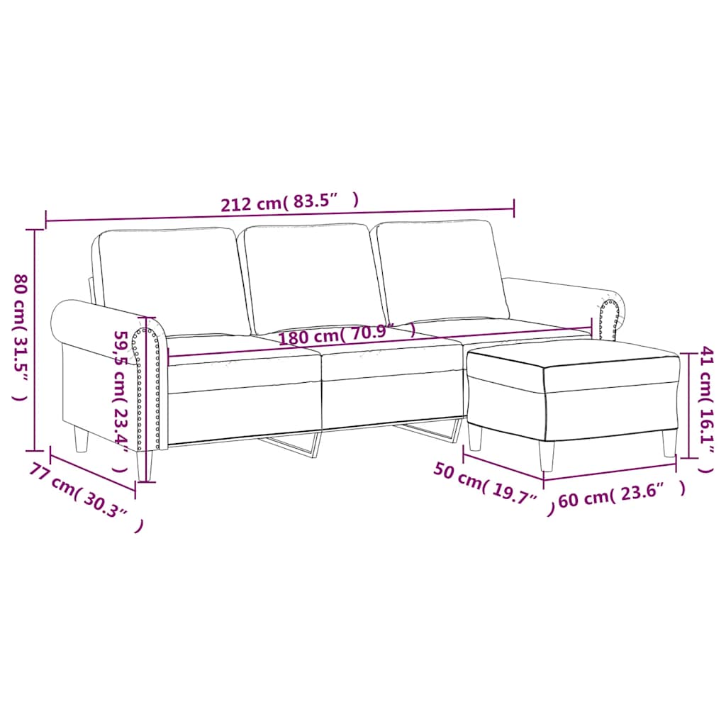 3 Seater Sofa with Footstool Black 180 cm Velvet