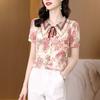 Шифоновая рубашка с цветочным принтом, женская летняя новая модная блузка с коротким рукавом и принтом