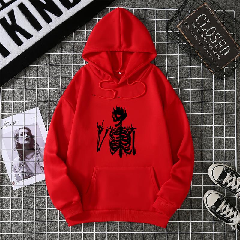 Retro Skull Print Hoodie Women's Fashion Hip Hop Loose Sweatshirt Cat Casual Sweatshirt Pocket Fleece Harajuku Streetwear