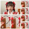 Red Flower Tassel Headband Pearl New Year Headwear Cute Hanfu Wig Headband Children