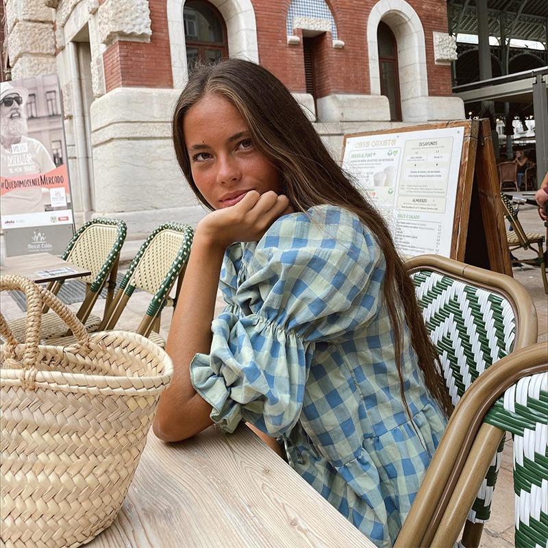 Рубашка в клетку с завязкой спереди и бантом, женская свободная, с круглым вырезом, с коротким рукавом, блузка, весна-лето, повседневные простые топы