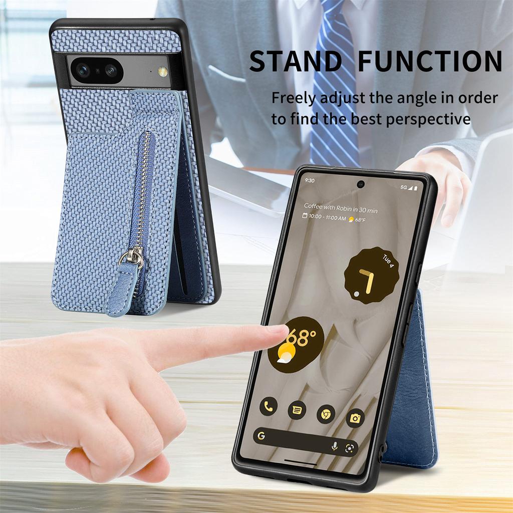 Zipper Wallet Cards Solt Case for Google Pixel 7 7 Pro 7A 6 6Pro 6A Coin Purse Carbon Fibre Pocket Cover Car Holder Magnet Funda