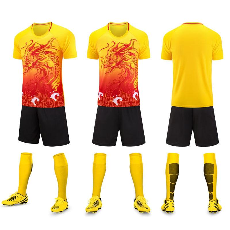 New dragon pattern training suit, short-sleeved top, dragon boat race jersey, summer football game sports jersey suit