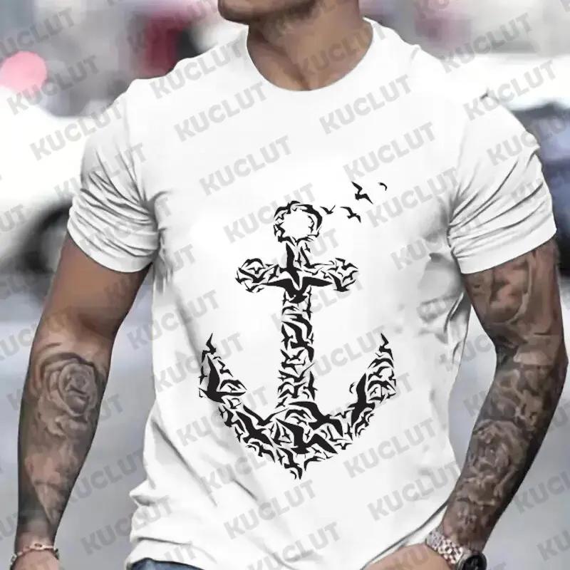 Футболка для мужчин Летняя мода Капитан Y2k Графический принт Топы Морской матрос Пляжные футболки Мужская одежда Оверсайз Уличная одежда