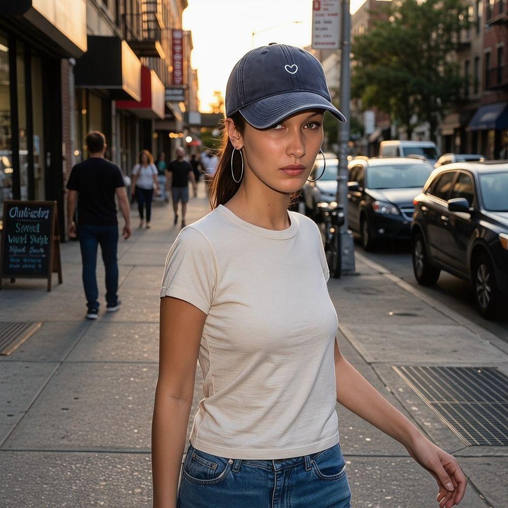 Soft Top Embroidered Heart Baseball Cap Retro Sunscreen Embroidery Love Baseball Hat Cute Thin Washed Cotton Baseball Cap