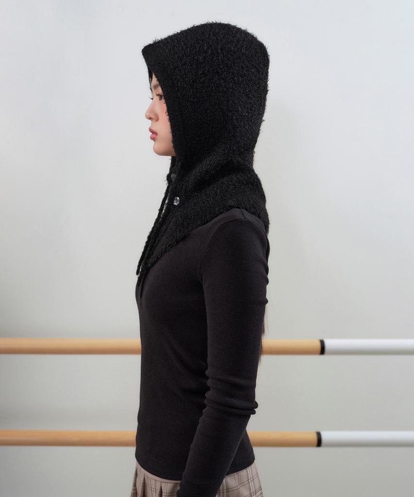 MUSINSA STANDARD WOMAN Женская балаклава из буклированной пряжи на завязках [Черный]