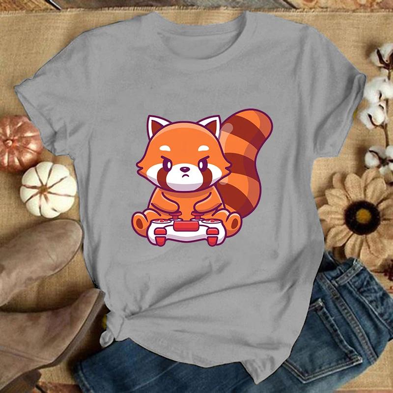 (Премиум-футболка)Футболка Red Panda Games Женская Мода Харадзюку Футболка Лето Прохладный Короткий Рукав Хип-Хоп Топ Футболка