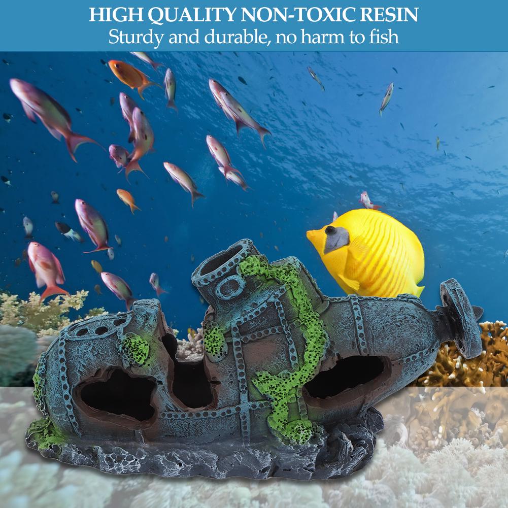 Resin Aquarium Artificial Simulation Shipwreck Water Plants Reptiles Hide House Fish Tank Landscape Ornament