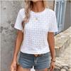 Ladies Summer Short Sleeve O Neck  Solid Color Pullover T Shirt Top