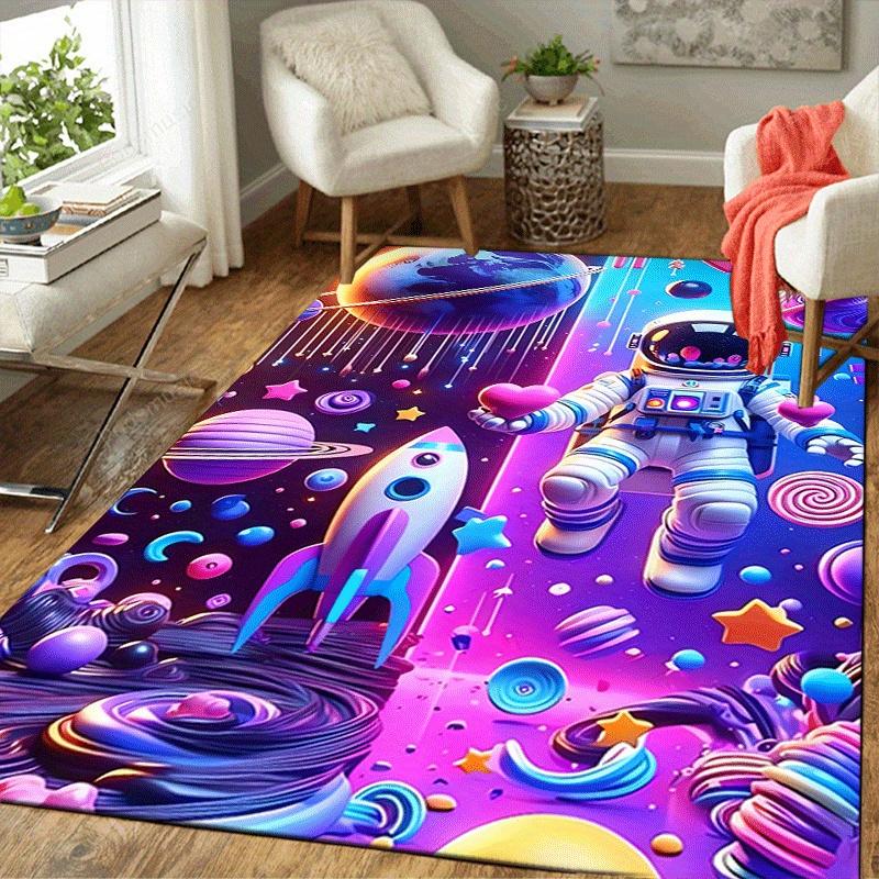 1pc Astronauts and outer space Print, Design Indoor Area Rug - Soft, Anti-Slip, and Durable Gaming Room Decor for Bedroom