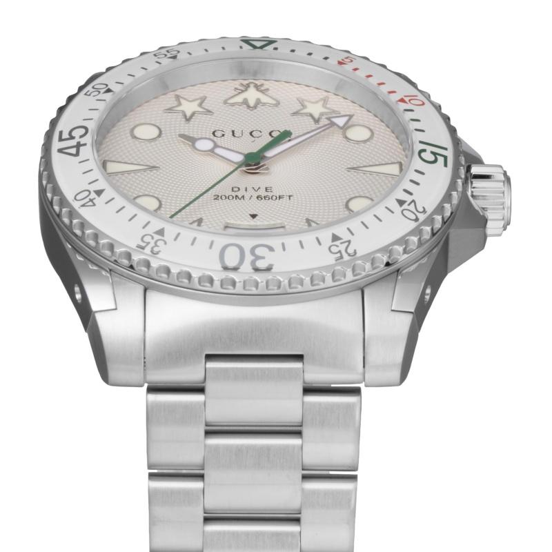 Gucci DIVE часы, циферблат из нержавеющей стали, сапфировое стекло, кварцевые, 40 мм, швейцарские часы, YA136336, серебристые.