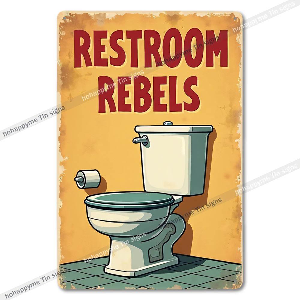 Vintage Metal Bathroom Sign Retro Funny Wall Decor for Home Restroom
