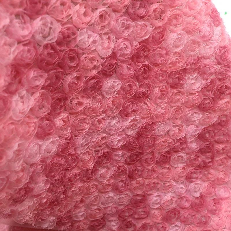 1Yard Three-Dimensional Rose Petal Embroidery Fabric 130cm Width DIY Costume Dress Birthday Party Decrotation Embroidery Fabric