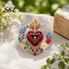 Religious Jewelry 1/2Pcs Radiant Sacred Heart Floral Faux Gemstone Brooch, Christian Pin for Women, Vintage Style Symbol Pin, Coat Dress Scarf,