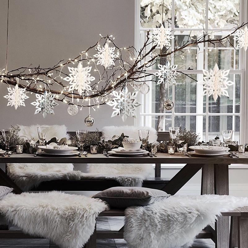6X 3D Полые Снежинки Подвесные Украшения Рождественский Подвес Рождественский Домашний Декор AVE