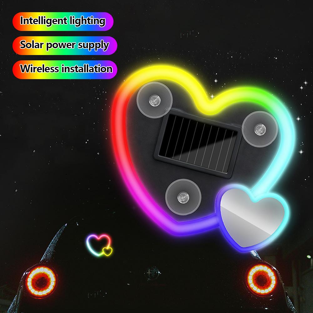 Easy Installation Dual Heart Shape Wireless Car LED Heart Light Suction Cup Solar Powered Soft Illumination Car Neon Light