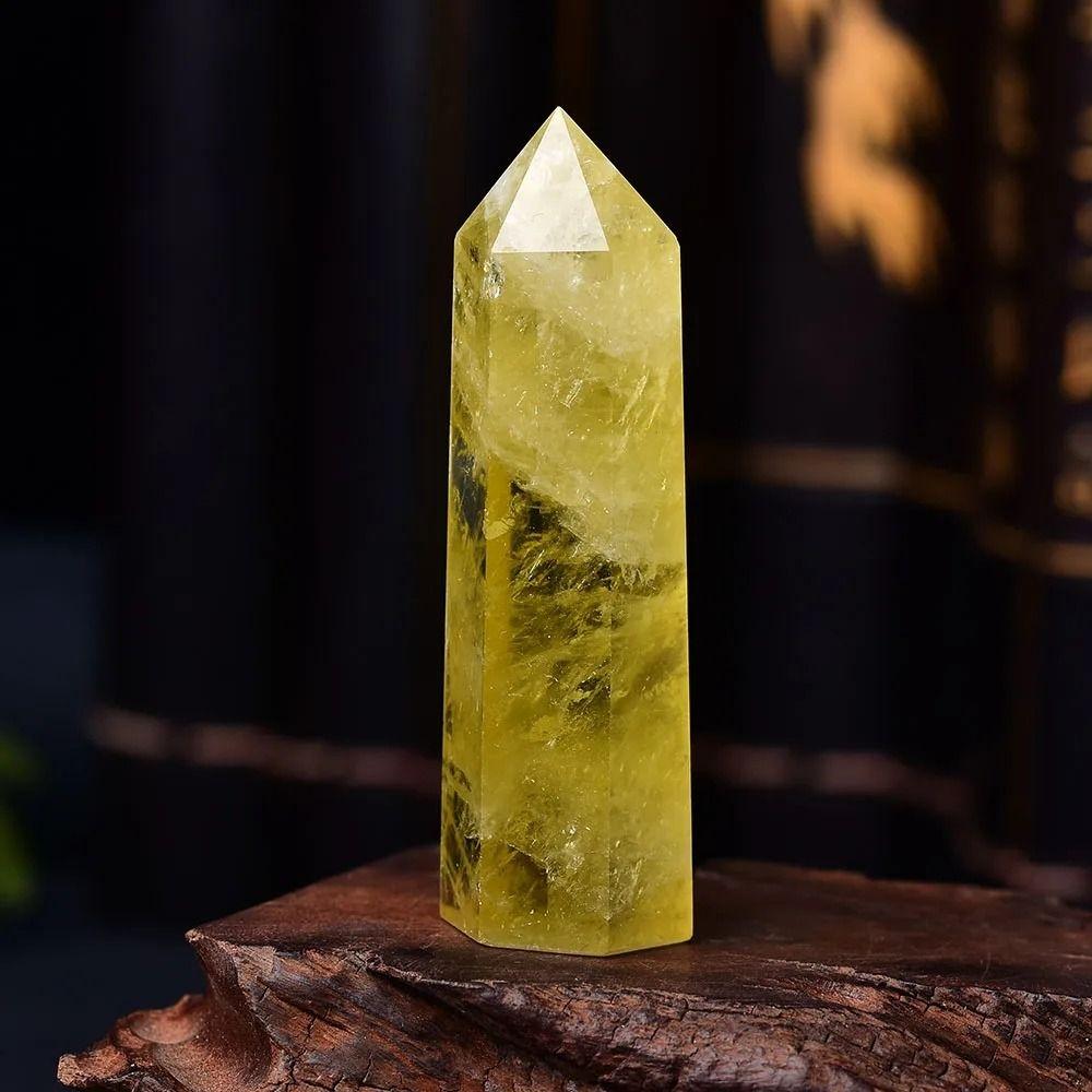 Unique Natural Crystal Beautiful Yellow Gem Home Decor Hexagonal Wand Column Energy Stone Pyramid
