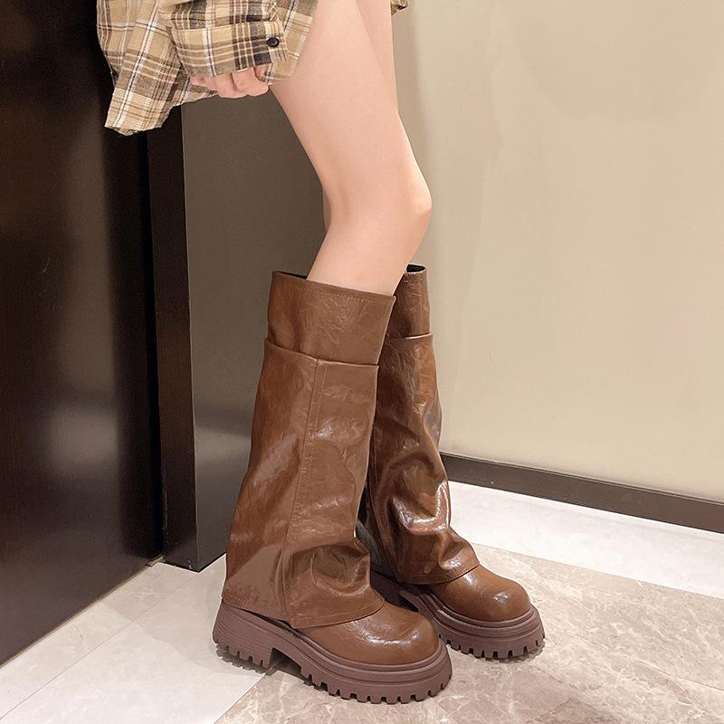 Women Winter Platform Knight Long Boots Fashion Elegant Slimming Shoes Vintage Square Heels Women's Western Knee-High Booties